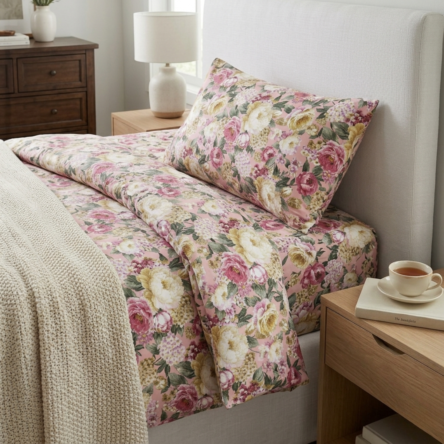 English Rose Garden Premium Floral Bedding Set - Dusty Pink & Sage