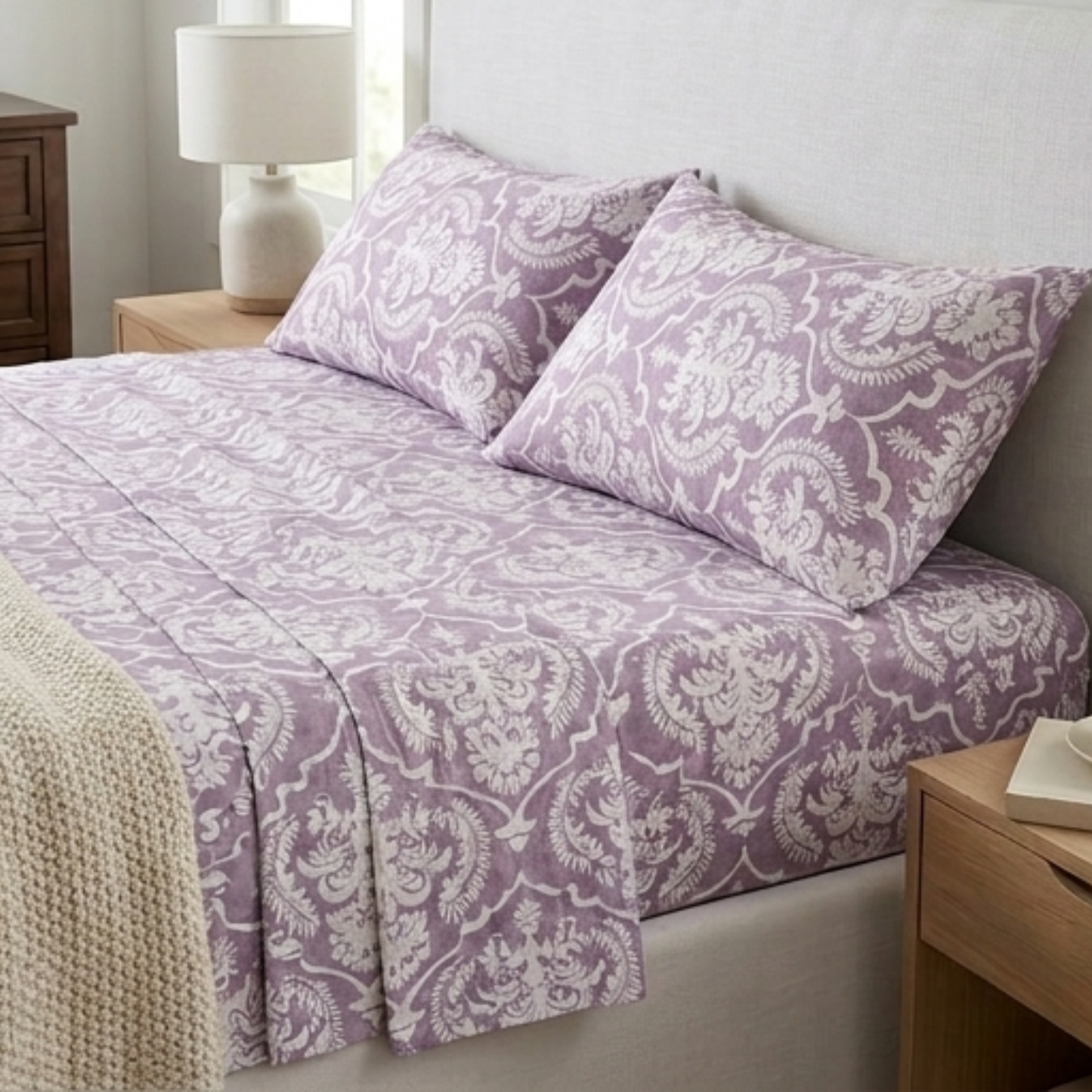 Oxford Heritage Premium Damask Bedding Set - Slate Grey & Ivory