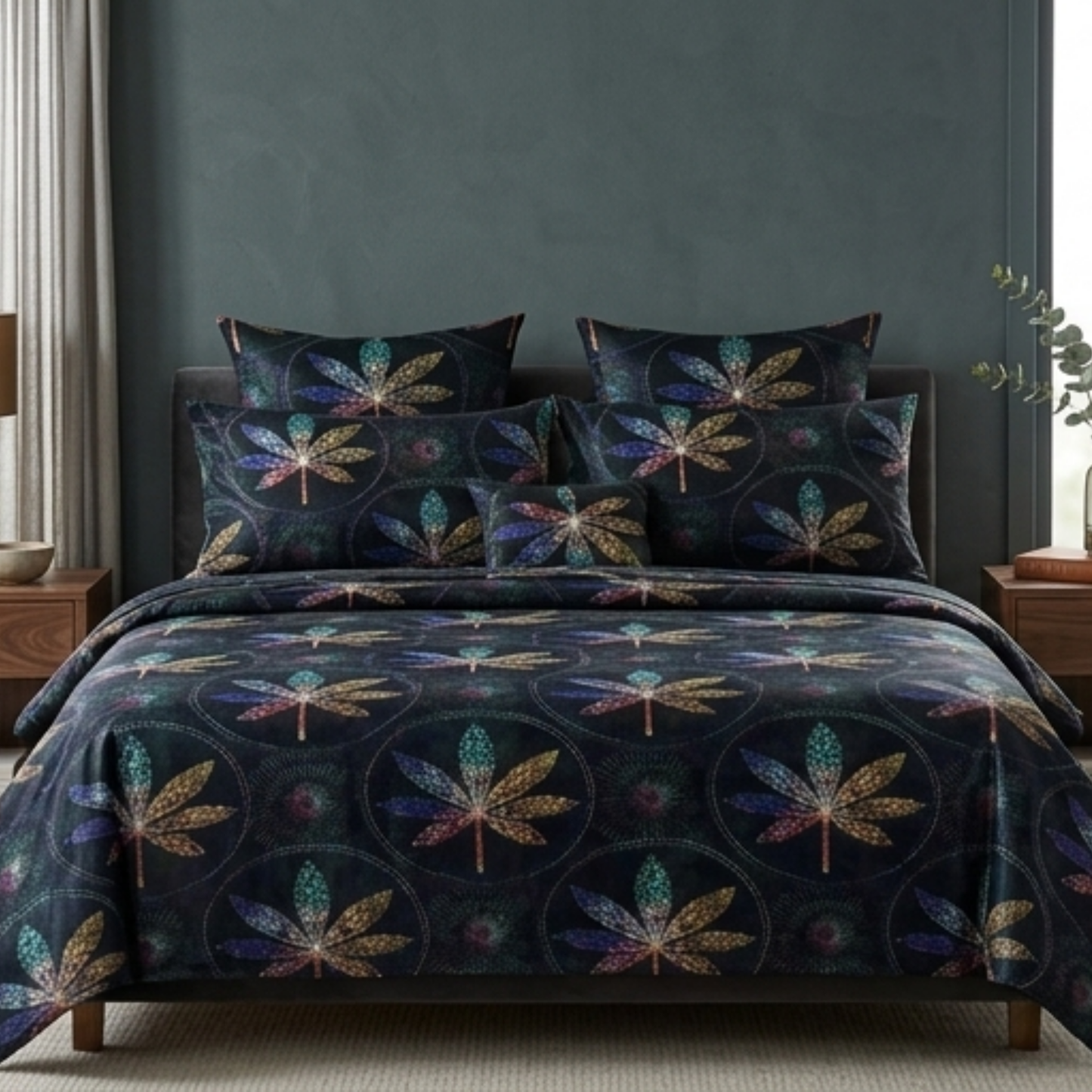 AMAL's 6-Piece Botanical Leaf Bedding Set – Soft-Touch Finish