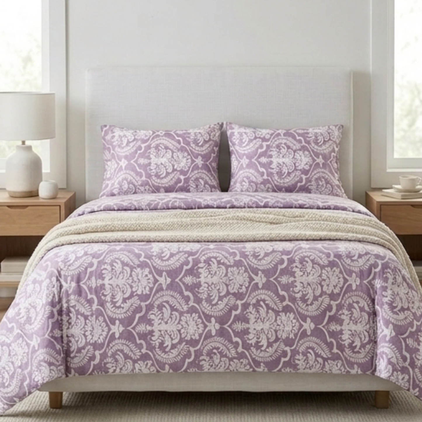 Oxford Heritage Premium Damask Bedding Set - Slate Grey & Ivory