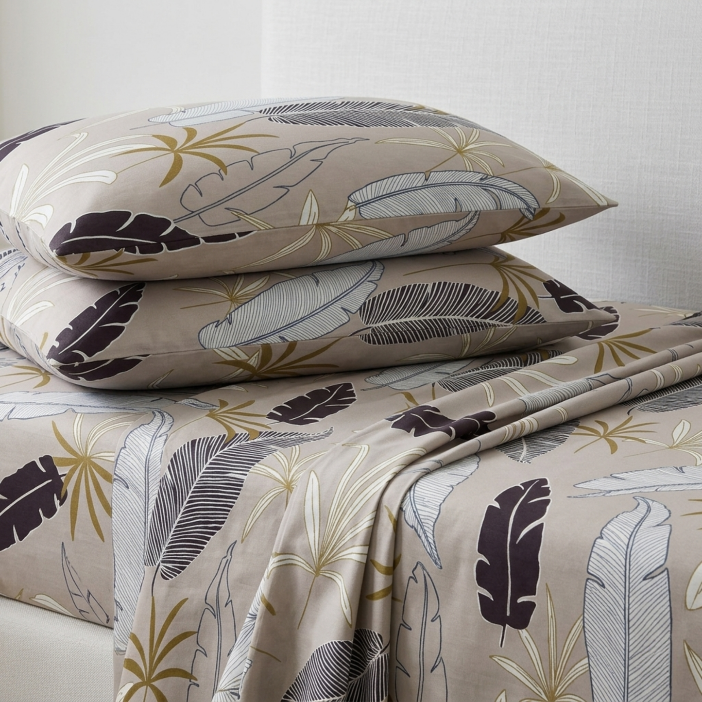 Sienna Palms Premium Botanical Bedding Set - Earthy Sand & Charcoal