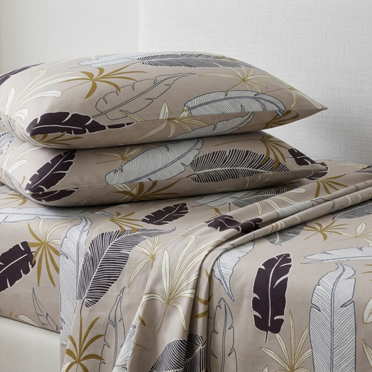 Sienna Palms Premium Botanical Bedding Set - Earthy Sand & Charcoal