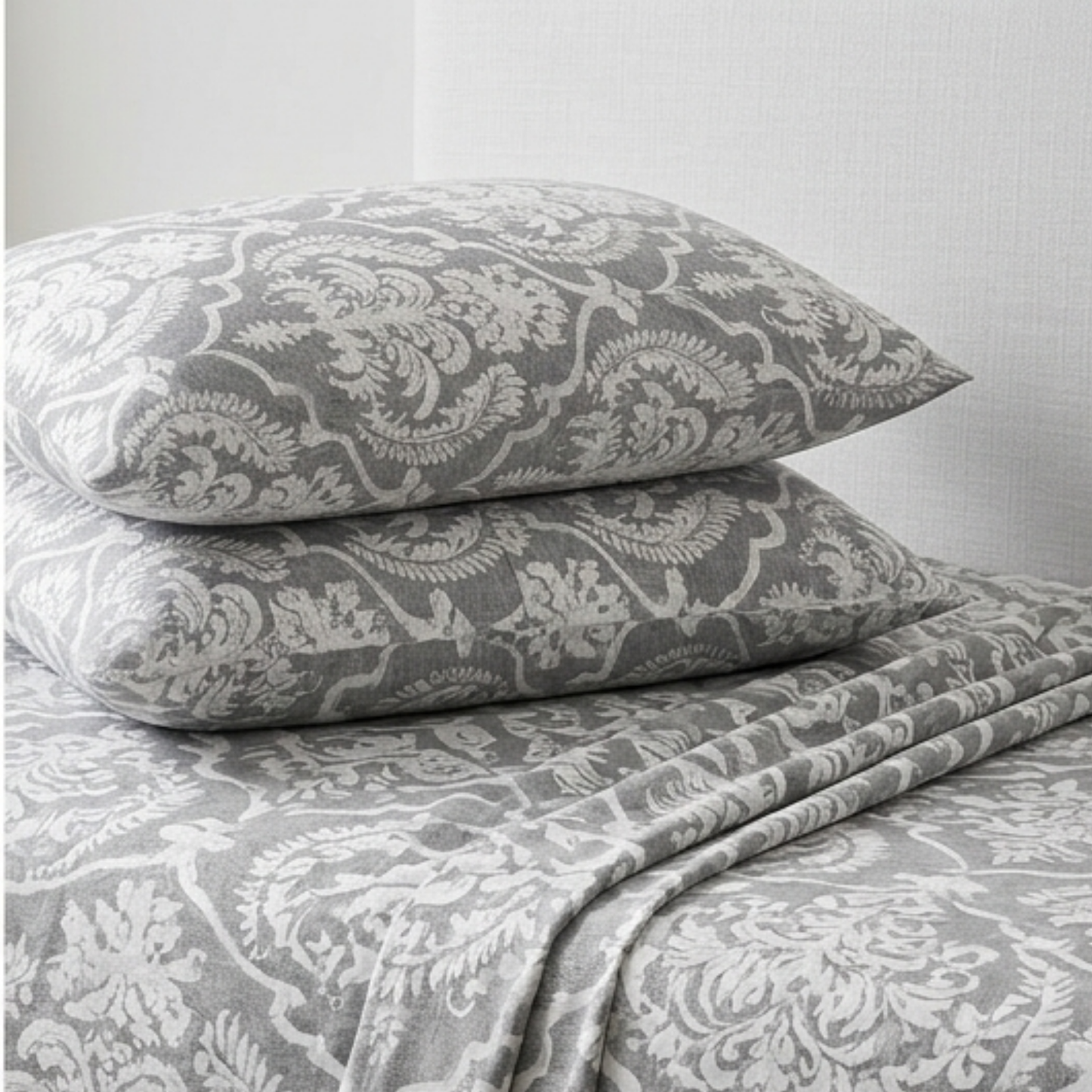 Oxford Heritage Premium Damask Bedding Set - Slate Grey & Ivory