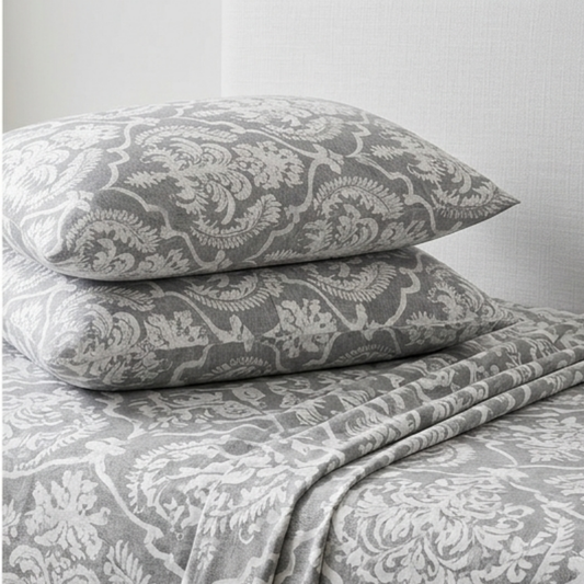 Oxford Heritage Premium Damask Bedding Set - Slate Grey & Ivory