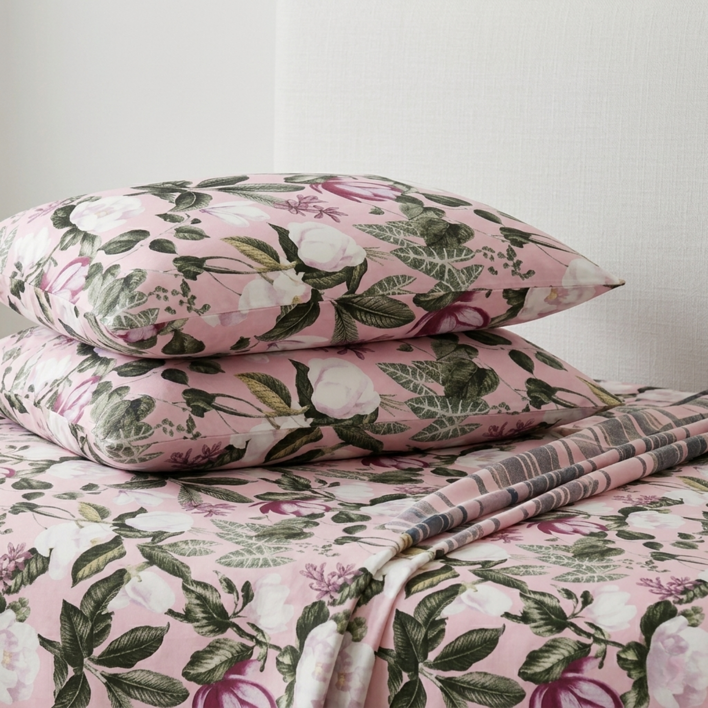 Blush Magnolia & Ivy Premium Bedding Set - Soft Pink Botanical Garden