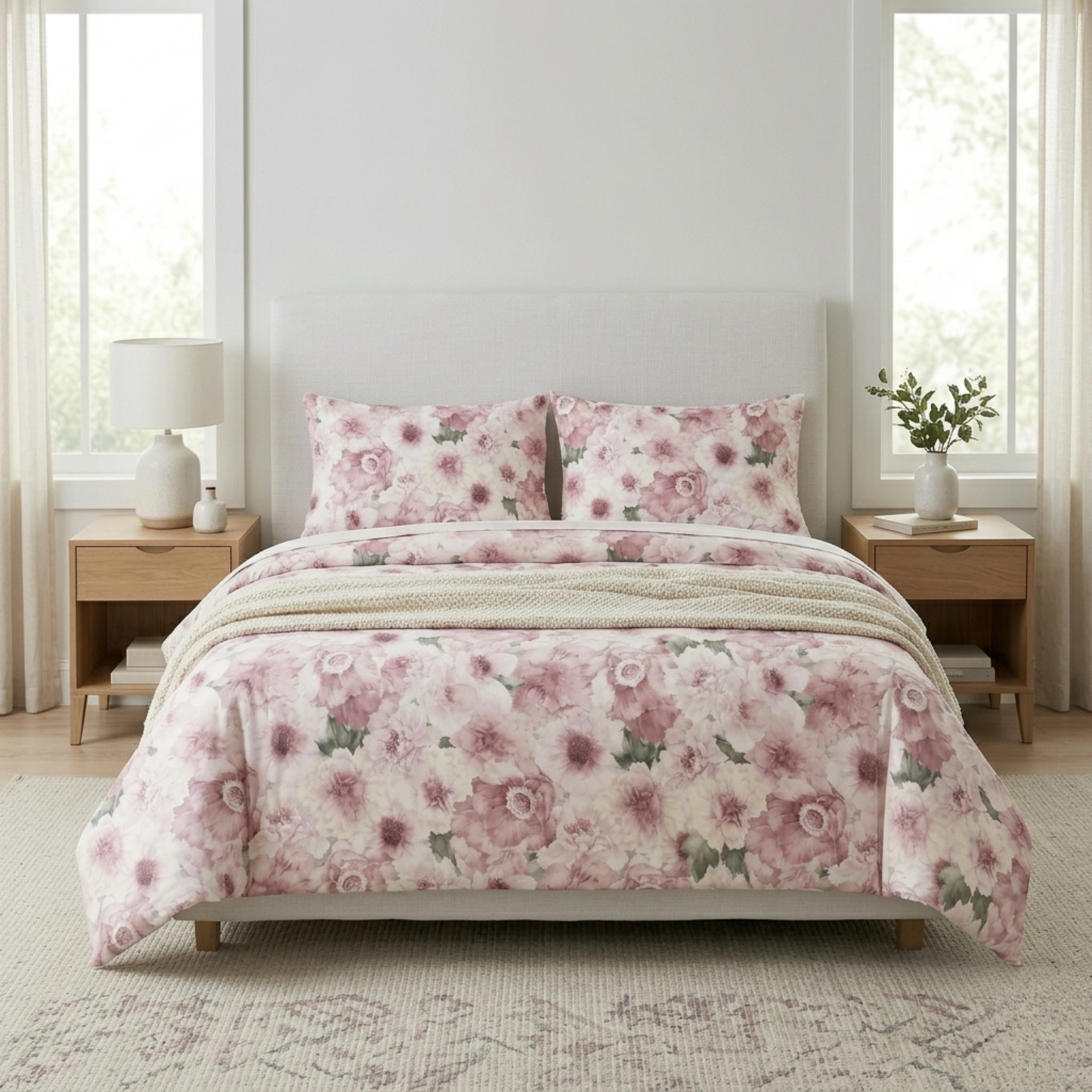 Blush Watercolor Peony Premium Bedding Set - Dreamy Floral Collection