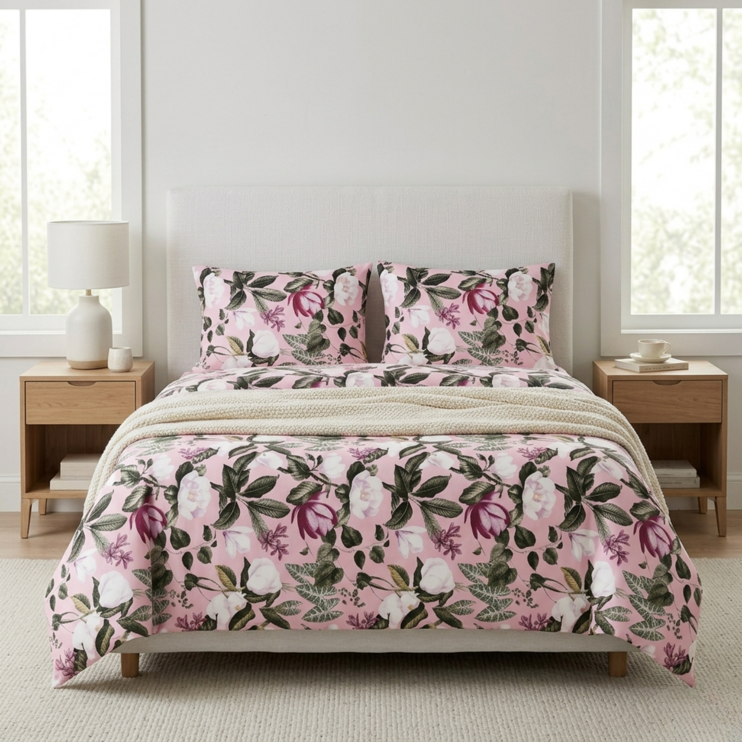 Blush Magnolia & Ivy Premium Bedding Set - Soft Pink Botanical Garden