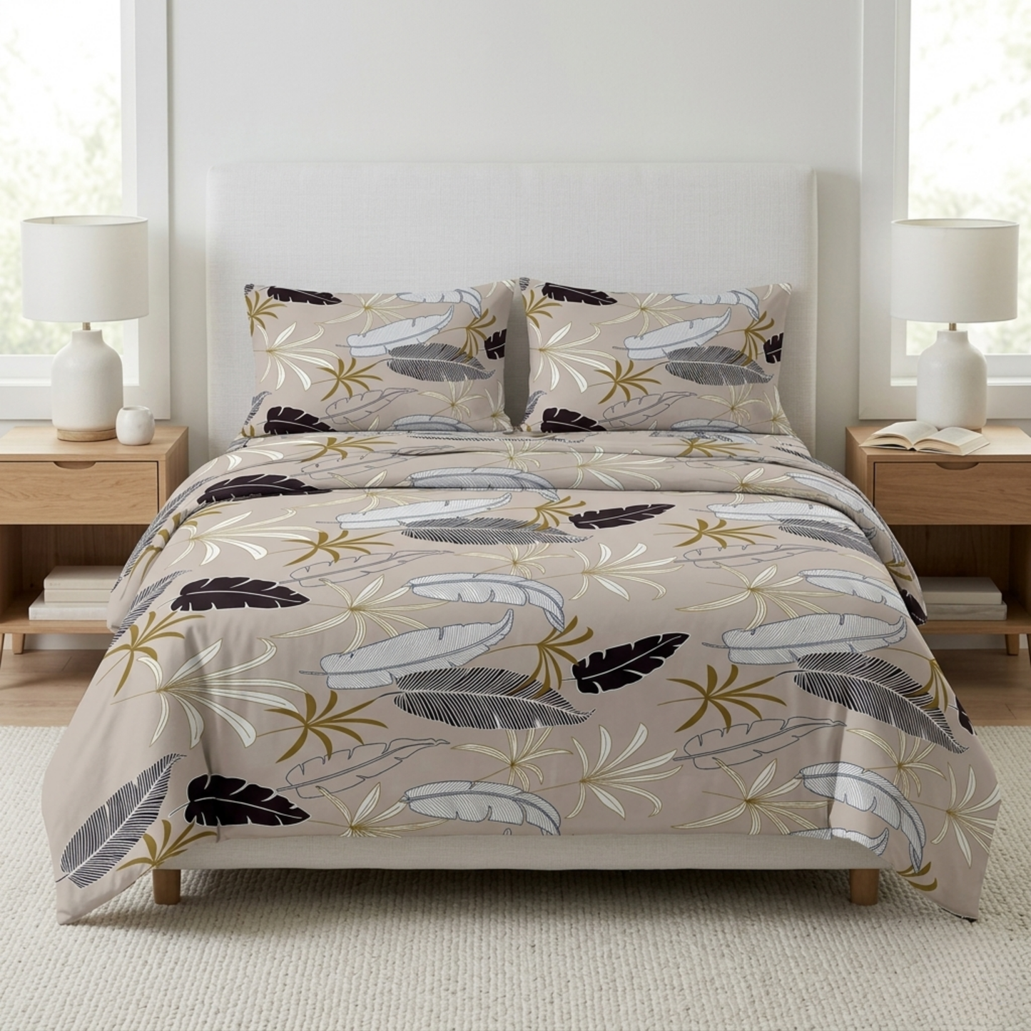 Sienna Palms Premium Botanical Bedding Set - Earthy Sand & Charcoal