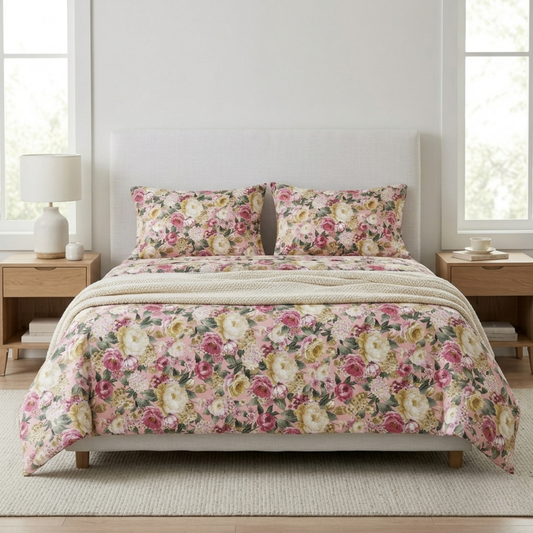 English Rose Garden Premium Floral Bedding Set - Dusty Pink & Sage