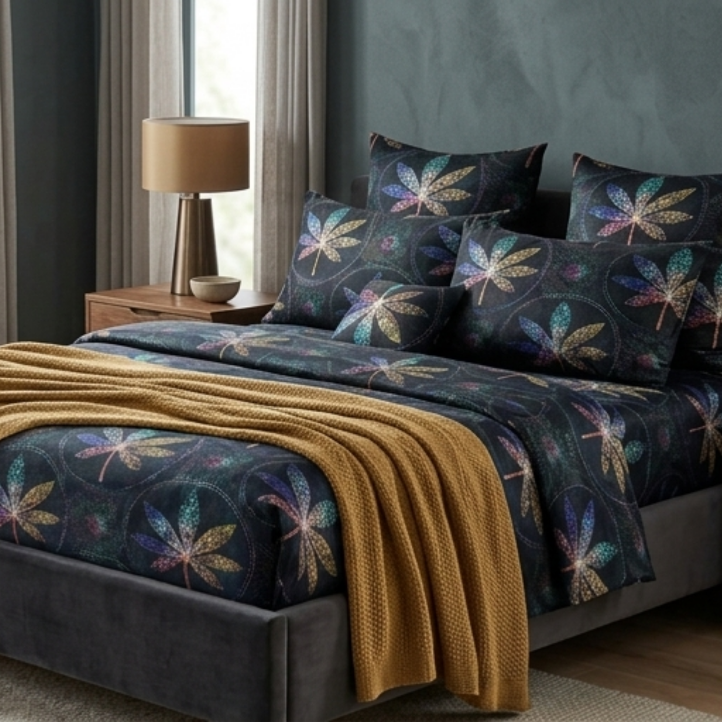 AMAL's 6-Piece Botanical Leaf Bedding Set – Soft-Touch Finish