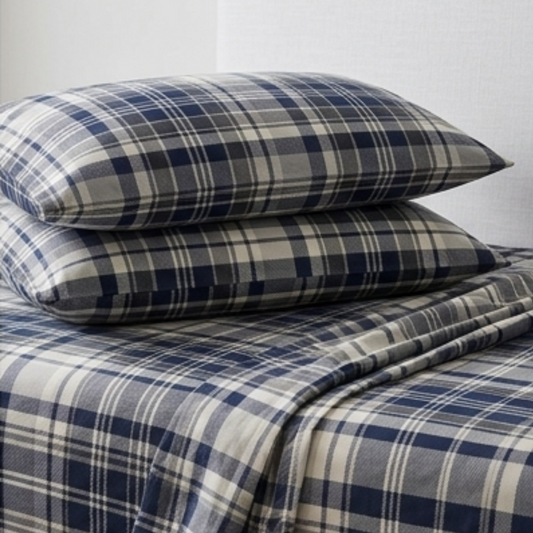 Classic Midnight Navy & Grey Plaid Bedding Set - Timeless Tartan Checked Bedspread